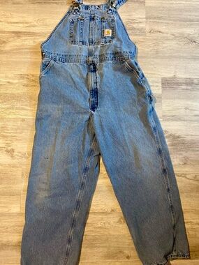 Vintage Carhartt Men's Blue Denim Relaxed Overalls